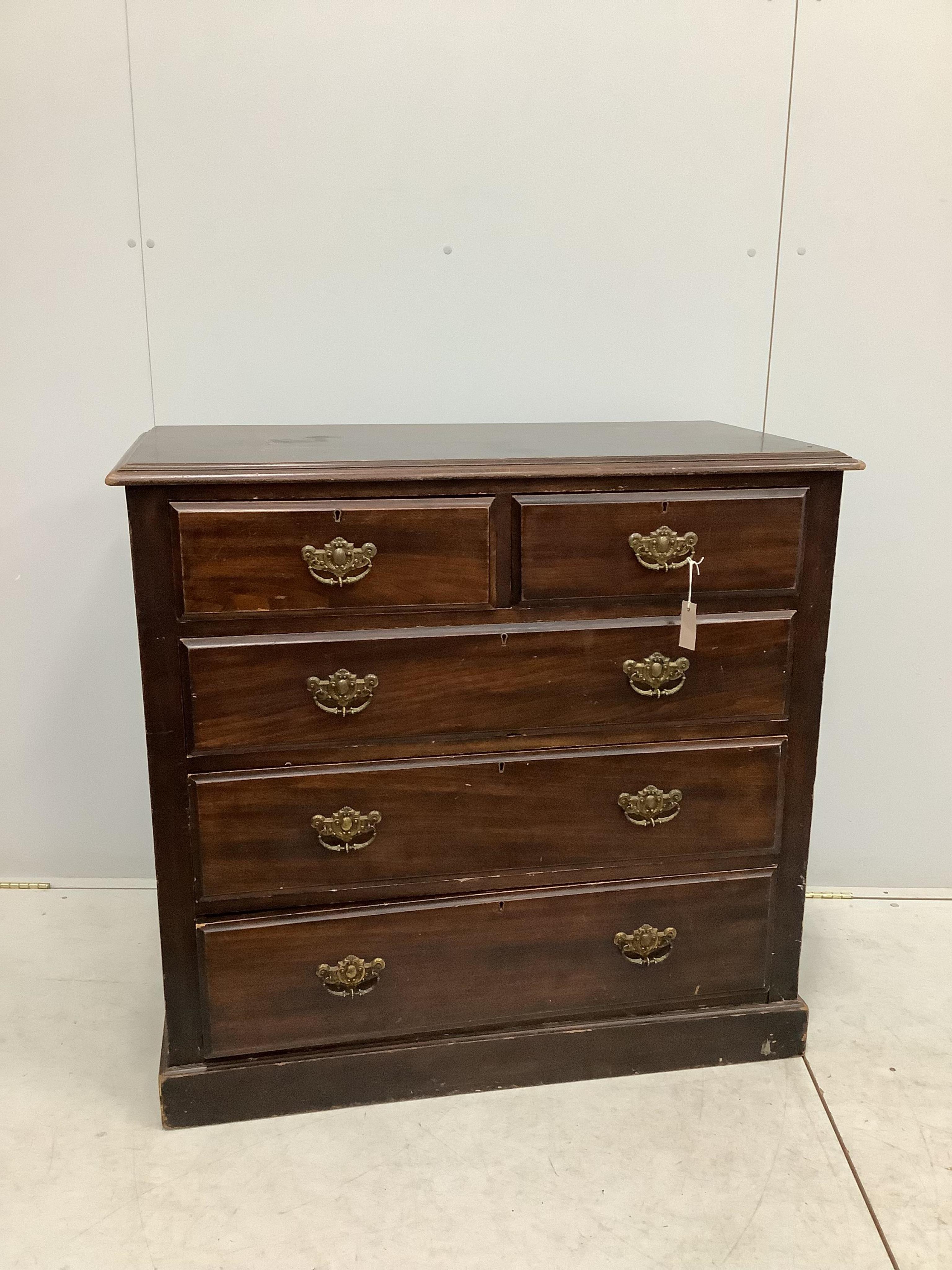 A late Victorian mahogany chest, width 108cm, depth 53cm, height 102cm. Condition - poor to fair